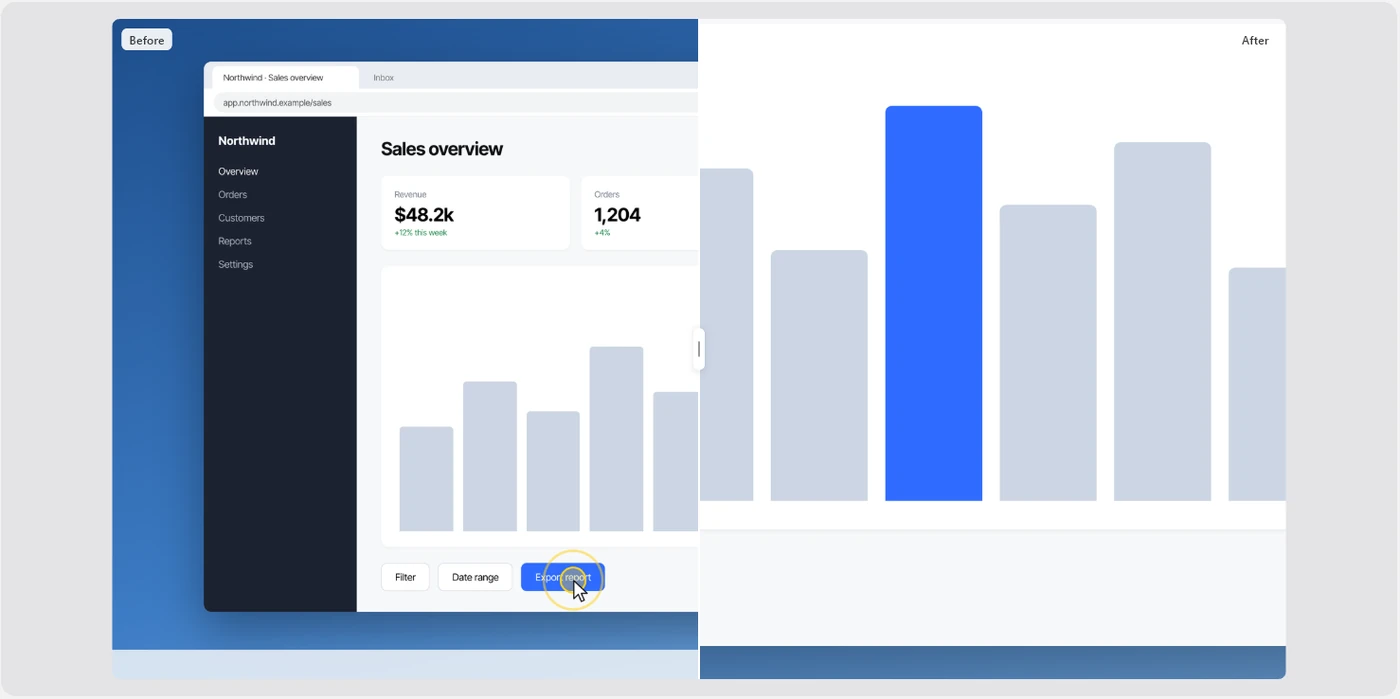 The app's Before and After view: the original recording on the left, the auto-zoomed version on the right